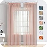 MRTREES Gardinen mit Kräuselband Stores Gardinen Altrosa kurz transparent 240X140cm (HXB) Schlaufenschals 2er Set Vorhänge in Leinenoptik für Wohnzimmer Schlafzimmer Mädchen Jugend Curtains