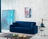 Dmora Jorge, Schlafsofa mit 3 Sitzern und 2 Kissen inklusive, Wohnzimmer-Sofa aus gepolstertem Stoff mit klick-Klack-Öffnung, 214 x 81 x 89 cm, Blau