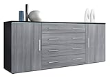 Vladon Sideboard Faro V2, Kommode mit 2 Türen und 4 Schubladen, Schwarz matt/Avola-Anthrazit (166 x 72 x 35 cm)