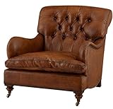 Casa Padrino Chesterfield Luxus Echt Leder Ohrensessel New York Vintage Leder Braun Club Sessel