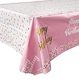 2 Stück 137x183cm Tischdecken Geburtstag Mädchen Rosa Happy Birthday Tischdecke Abwischbar Kunststoff Rechteckige Partytischdecke für Kindergeburtstag Mädchen usw. (Dicke: 0.025 mm)