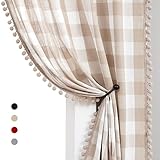Treatmentex Beige Weiß Buffalo Kariert Gardinen mit Kräuselband Vorhang Halbtransparente 135CM Breite Gardinen Landhausstil für Bauernhaus,Schlafzimmer,Wohnzimmer-2 Stück(Beige Weiß,135x225cm)