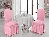 My Palace Stuhlhussen mit Rüschen 4er Set Rosa elastische Stretch Hussen für Schwingstühle Hochzeit abnehmbare und waschbare Stuhlbezüge Esszimmer