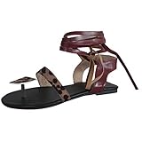 Sandalen Damen Flip-Flops Leopardenmuster Schnürschuhe im römischen Stil mit offenen Zehen (35,braun)