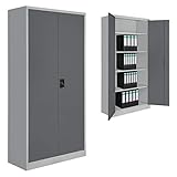 BB Sport Spind Büroschrank Aktenschrank 180 x 90 x 39 cm Metallschrank Universalschrank mit 3 Einlegeböden, Höhe frei montierbar Ordnerschrank, Farbe:Grau-Dunkelgrau