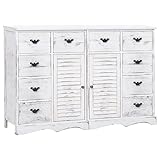 Youuihom Lagerschränke, Schränke für Tafelgeschirr, Mehrzweckschränke, Geeignet für Wohnzimmer, Schlafzimmer, Küche oder Bad, Sideboard mit 10 Schubladen Weiß 113 x 30 x 79 cm Holz