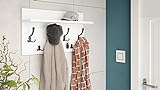 Design Garderobe Garderobenpaneel 70 x 40 cm mit Hutablage Kleiderhaken Finlo, Farbe:Weiß matt - Schwarz matt