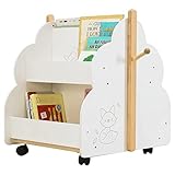 labebe Kinder Bücherregal Weiß, Holz Standregal Weiß with Räder, 2-in-1 Bücherregal Für Kinder 1-5 Jahre Alt, Kinderrega Standregal Holz/Weiss Bücherregal/Holz WeißRegal/Bucher Regal Holz