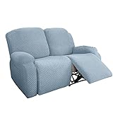 DSHUB Jacquard-Stretch-Liegestuhlbezug, 6-teiliger Liegestuhlbezug mit Seitentasche, Liegestuhl-Schonbezüge, Liegestuhlbezüge für manuelle und elektrische Liegesessel, Hellblau, 2-Sitzer