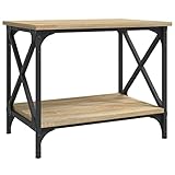 Beistelltisch stabiles Metallgestell Nachttisch Couchtisch Wohnzimmertisch mit Ablage, Klein Sofatisch Kaffeetisch Telefontisch für Wohnzimmer Schlafzimmer, Sonoma-Eiche 55x38x45 cm Holzwerkstoff