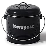Theo&Cleo Biomülleimer Küche 3,5 L, Bio Mülleimer Geruchsdicht mit Aktivkohlefiltern, Komposteimer Metall, Biomüll Retro (Schwarz)