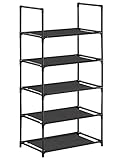 SONGMICS Schuhregal, 5 Ebenen, Schuhablage, Schuhaufbewahrung, schmal, 28 x 45 x 89 cm, Metallgestell, Ablagen aus Vliesstoff, für Flur, Schlafzimmer, schwarz LSH005B02