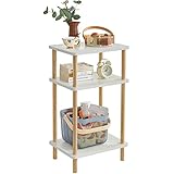 IBUYKE Holz Beistelltisch, Nachttische mit 3 Ebenen, 39x29x68.5cm, Couchtisch, Sofatisch, für Schlafzimmer, Wohnzimmer, Moderner-Design, Einfache Aufbau, Weiß WST003W