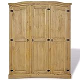 Tidyard Garderobenschrank Dielenschrank Kleiderschrank mit 3 Türen, im Mexiko-Stil, aus Kiefernholz, 151,6 x 52 x 170 cm (L x B x H), Braun