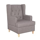 Mingone Sessel Wohnzimmer Ohrensessel Relaxsessel Lehnstühle Lesesessel Leinen Skandinavisch Loungesessel mit Beine aus Buchenholz，Taupe