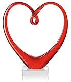 Leonardo Heart Skulptur, 1 Stück, Herz auf Sockel rot, B/H/T: 21/24/8 cm, handgefertigtes Farbglas, Geschenk 090871