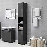 JUNZAI Badezimmerschrank, Badschrank, Badezimmer Möbel, Badmöbel Für Kleine Bäder, Grau 30x30x183,5 cm Spanplatte