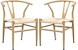 Yaheetech 2-er Set mittelalterliche Esszimmerstühle Y-Stuhl Querlenkerstuhl Natur Wishbone Stuhl Rattan Sessel Lehnstuhl mit Gewebtem Sitz, Armlehnenstuhl, holzfarbe
