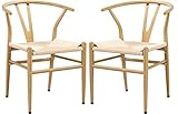 Yaheetech 2-er Set mittelalterliche Esszimmerstühle Y-Stuhl Querlenkerstuhl Natur Wishbone Stuhl Rattan Sessel Lehnstuhl mit Gewebtem Sitz, Armlehnenstuhl, holzfarbe