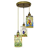PAZWAHF 3-flammige Kuppel-Pendelleuchte im amerikanischen Stil, verstellbare Hängeleuchten, Tiffany-Buntglas-Hängeleuchte für Esszimmer und Wohnzimmer