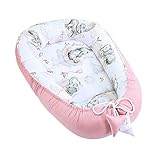 Babynest Kokon Neugeborene 90 x 50 cm - Handmade Kuschelnest Baby Nestchen aus Baumwolle Elefant Schmutziges Rosa