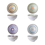 JETMANO Müslischalen aus Keramik 4-teilig 300ml, Bohemien-Muster, Frühstück, Dessert, Servierschalen, lebendige bunte Salatschüssel, Snackschale,Suppenschalen, mikrowellengeeignet