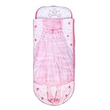 Worlds Apart Junior-ReadyBed – Kinder-Schlafsack und Luftbett in einem in einem, Polyester, Rosa-Weiss,150 x 62 x 20 cm