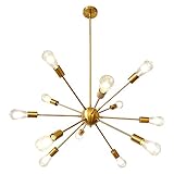 LynPon Sputnik Lampe Gold Deckenleuchte Kronleuchter 12-Flammig Hängeleuchte Modern Wohnzimmerlampe Messing Pendelleuchte für Esszimmer Schlafzimmer