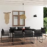 Tidyard 9-TLG. Garten Essgruppe Terrassenmöbel Set 8 Personen Sitzgruppe Gartenmöbel Set Metall Esstisch mit Glas-Tischplatte & 8 Stuhl, Gartengruppe Sitzgarnitur Schwarz