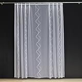 EASYHomefashion Hochwertige Gardine Fertiggardine Voile Store Schal mit Stickerei Faltenband und Bleiband weiß Ferrara 120 x 450 cm (HöhexBreite)