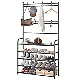 IMYOGI Exquisiter Kleiderständer, Schuhregal mit Garderobe, 5 Etagen, Schuhständer, Organizer, multifunktionale Garderobe, Schuhregal für Schlafzimmer, Wohnheim und Eingangsbereich/Schwarz/60 cm