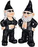 Brubaker Gartenzwerge Set Biker Mann und Frau Schwarz - Rocker Zwerge mit Sonnenbrille - Gartenfigur Lustig - Dekoration Wetterfest für Garten Campingplatz - Gartendeko für außen