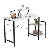 CubiCubi Kleiner Schreibtisch mit 2 mobilen Regalen und Monitorständer, 100 x 50 cm Stabiler Pc Gaming Tisch, einfache Montage für Arbeit, Weiß