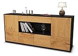 Stil.Zeit Sideboard ELSA - Korpus anthrazit matt - Front Holz-Design Eiche (180x79x35cm) Push-to-Open Technik & Leichtlaufschienen