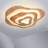 SENFAY LED Deckenleuchte Holz 3-Etage Wohnzimmer Deckenlampe 3000K Warmweiß -50W - 3500lm - Ø60cm Geölt Eiche Deckenlampe Schlafzimmer Ring Dekorativ Irreguläres Designlampen Wohnzimmer Lampe