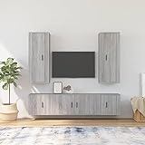 Tidyard 5-TLG. Wohnwand Mediawand Anbauwand Schrankwand TV Wand Wandschrank TV Schrank Möbel Holzwerkstoff Grau Sonoma