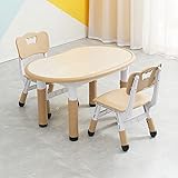 Kinder-Holztisch und 2 Stühle, 3-teiliges Kindermöbel-Set mit Aufbewahrungsregal, Aktivitätstisch, Schreibtisch-Sets für 1-12 Jahre alte Jungen und Mädchen (Farbe: Holz)