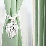 2 Stück Vorhang Raffhalter Boho Style Beige Makramee Vorhanghalter Baumwollseil Stoff Gardinenhalter Gardine Holdbacks Tiebacks Gardinenraffer Clips Feder Gardinenklammern für Vorhänge Gardinen Deko