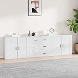 DCRAF Möbelset Sideboards 3-teilig Hochglanz Weiß Holz