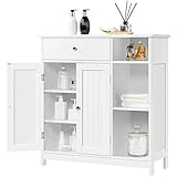 KAOROU Großer Aufbewahrungsschrank mit Schublade for Badezimmer und Wohnzimmer, weißer Toilettenschrank, Badezimmermöbel