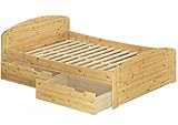 Erst-Holz® Funktionsbett Doppelbett mit 3 Staukästen Rollrost 140x200 Seniorenbett Massivholz Kiefer 60.50-14