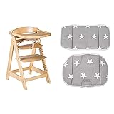 roba Treppenhochstuhl mitwachsend, Sit Up Click & Fun, Holz natur, mit abnehmbarem Essbrett und Sitzverkleinerer Little Stars