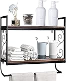 GXIONGMY Wandhalterung, 2-stöckiges Badezimmer-Regal mit Handtuchstangen, 59,9 cm L x 20 cm B x 57,9 cm H, Heim-WC, doppellagiges Aufbewahrungsregal, schwebende Regale, Handtuchhalter, Retro-Schwarz