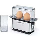 MAXXMEE Design Eierkocher für bis zu 2 Eier im platzsparenden, modernen Edelstahl-Design | Inklusive Messbecher mit Ei-Pick für perfekte Eier | Einfache Bedienung, geeignet für Eier in Größe S-XL