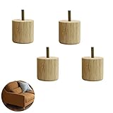 Strapazierfähige 4 x Massivholz-Möbelbeine, Schrankfüße, Sofa-Ersatzbeine, zylindrischer Couchtischfuß, Bettbeine Gummiholz, for Couch-Ottomanen, vorinstallierte 5/16-Zoll-M8-Schrauben, Holzfarbe Conn