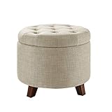 Amazon Basics Rechteckig gepolsterter und getufteter Polsterhocker mit Aufbewahrungsmöglichkeit, Fußhocker, 43 cm hoch, Jute-Beige