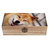 OTRAHCSD Quadratische Holzbox, Smile Shiba Inu Holzaufbewahrungsbox, dekorative Holzkiste für Sammlerstücke