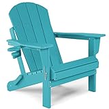 ABCPATIO Adirondack-Klappstuhl aus Kunststoff – Adirondack-Stühle für den Außenbereich, wetterbeständige Adirondack-Stühle mit Getränkehalter, Hinterhof (Sitzbreite 55 cm, Türkis)