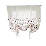 Raffrollo mit Blumen Stickerei Raffgardinen Gardinen Küche halbtransparent Rollo Vorhänge Modern Voile für Schlafzimmer, Wohnzimmer und Balkon (rot, 60x120cm)