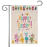 Osterhase Happy Garden Flagge, 30,5 x 45,7 cm, vertikal, doppelseitig, Hoflagge, Outdoor-Dekorationen, rustikale Bauernhaus-Dekoration für saisonale Feiertage